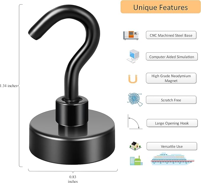 Neosmuk Magnetic Hooks, 40lb Heavy Duty, 10 Pack - Image 2