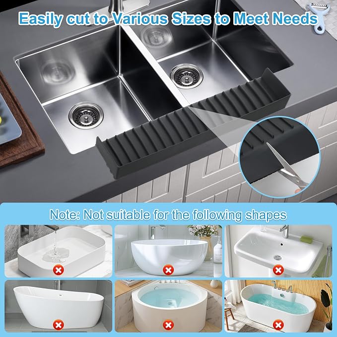 Silicone Faucet Splash Guard 4" x 20", Faucet Water Catcher Mat, Longer - Image 5
