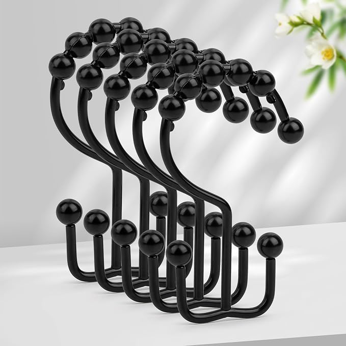 Resze 12 Pcs Shower Curtain Hooks, Metal Double Shower Curtain Rings by Resze