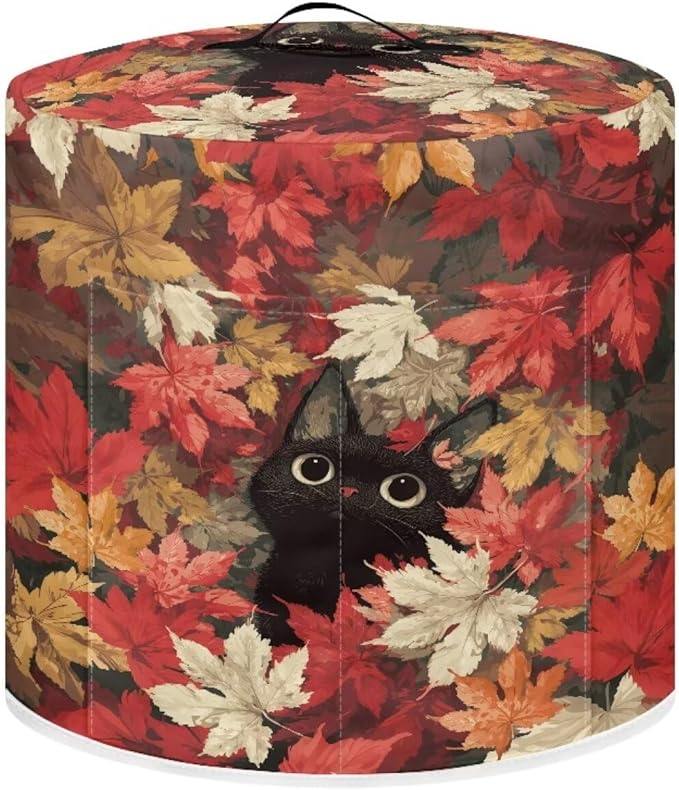 Xoenoiee Cat Maple Leaf Kitchen Appliance Dust Cover with Pockets, Electric Pressure Cooker Cover Compatible with Crock Pot, Rice Cooker Covers Fall Decor, for 3 Qt Pot