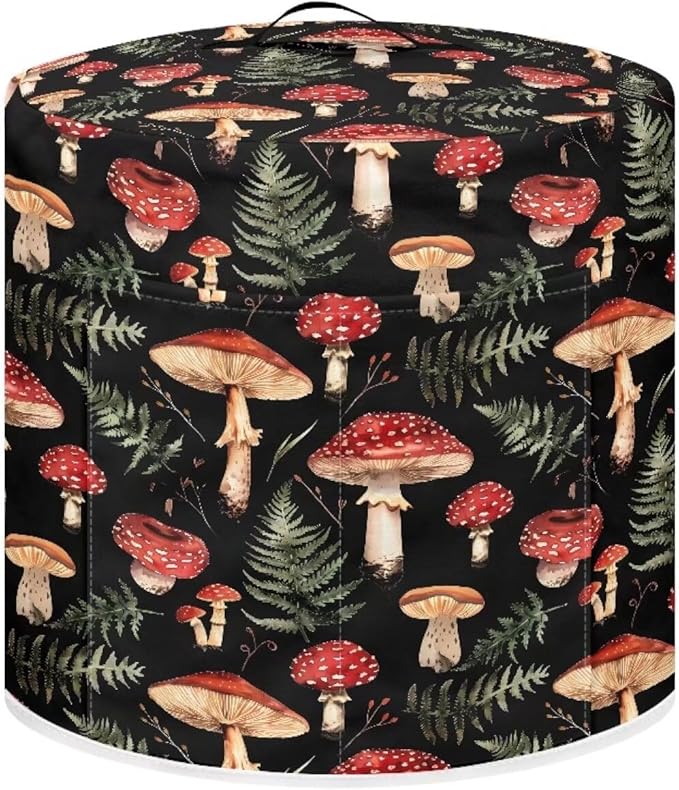 Mushroom Green Leaves Pressure Cooker Cover Dust-Proof Kitchen Appliance Cover Air Fryer Cover for 6 Quart Instant Pot, with Handle and Pockets Keep Kitchen Appliance Clean Home Décor