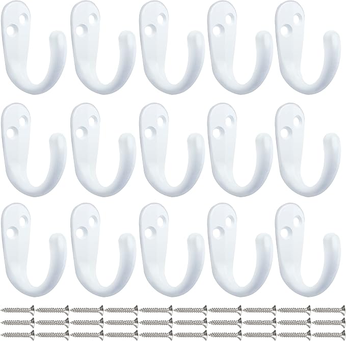 IBosins 15PCS Coat Hooks Wall Mounted White Single Prong Robe Hook | Hanging - Image 2