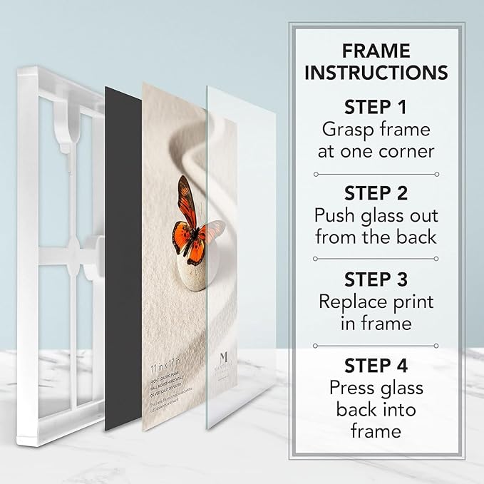 Mantello 11 x 17 Frame, Clean Look White Front-Loading Poster Frame, 3-PACK, 11x17 Picture Frame