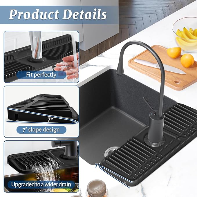 PoYang 14.6 Inch Faucet Mat for Kitchen Sink Splash Guard, Snap Button Holds It - Image 8