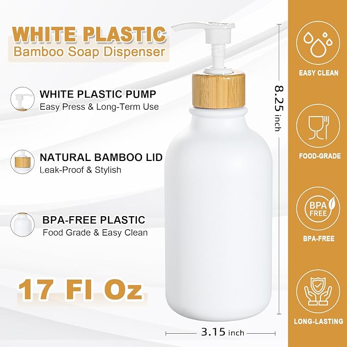 KASUNTING White Soap Dispenser, 2 Pack Plastic Bathroom Hand Soap and Lotion - Image 3