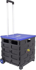 dbest products Quik Cart Pro Wheeled Rolling Crate Teacher Utility with seat Heavy Duty Collapsible Basket with Handle, Blue