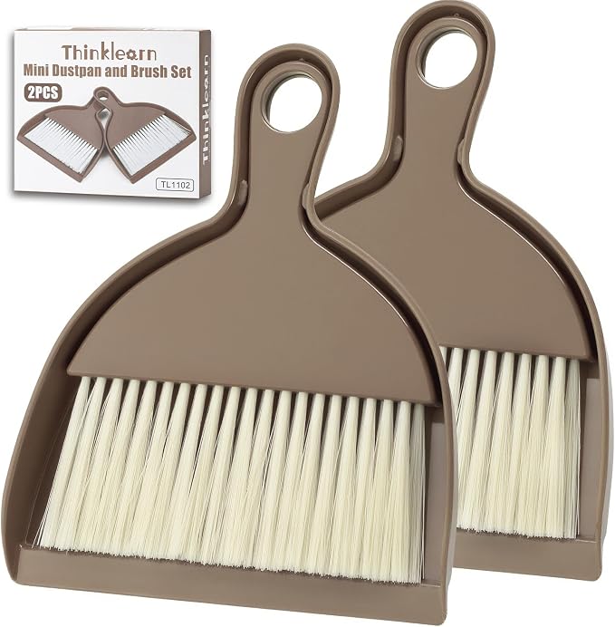 THINKLEARN 2PCS Small Dust Pan and Brush Set, Mini Broom Dustpan Kit by THINKLEARN