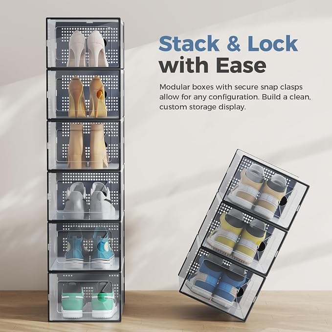 DUMOS Shoe Storage Boxes, 15 Pack Stackable Clear Shoe Containers - Image 2