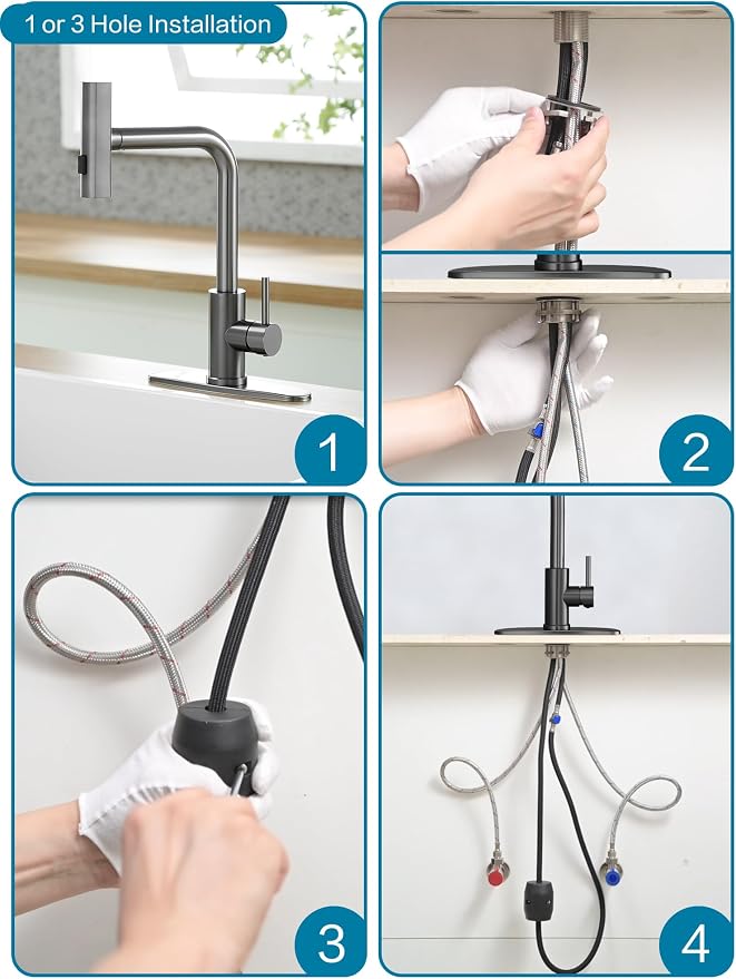 Kitchen Faucets with Pull Down Sprayer, Waterfall Kitchen Sink Faucet, - Image 9