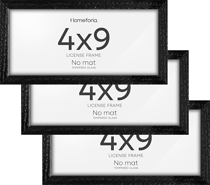 Homeforia 4x9 Business License Frame Black, High End Oak 4 x 9 Black Wood Certificate Frames, 9x4 Wooden Document Frames for Wall or Tabletop, 4 by 9 Picture Frames, Tempered Glass, Wall Kit, Set of 3