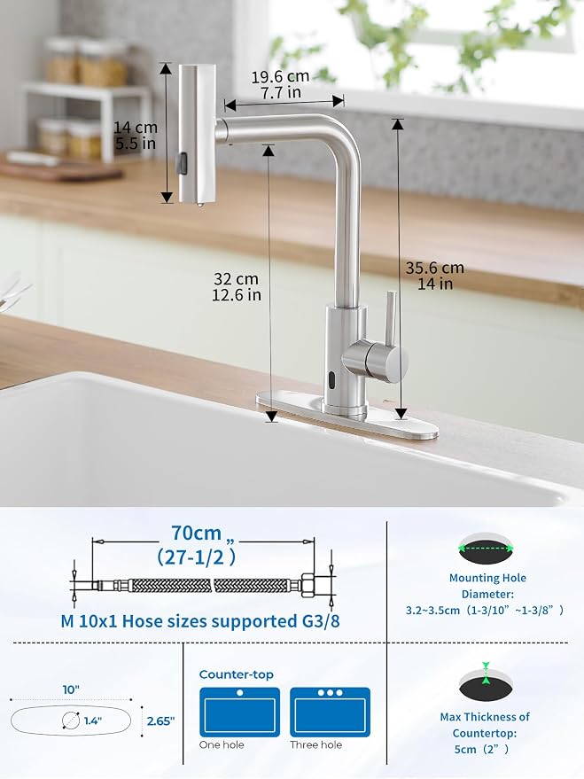 Touchless Kitchen Faucets with Pull Down Sprayer, Waterfall Kitchen Sink Faucet - Image 4
