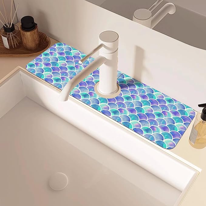 Watercolor Rainbow Scales Sink Faucet Absorbing Mat Sink Splash Guard Faucet - Image 2