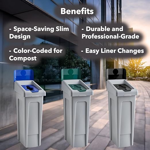 23 Gallon Compost Bin with Hinged Lid – Commercial Organic Waste Container with Liner Cinches and Venting – Green Waste Station for Cafeterias, Offices, and Kitchens