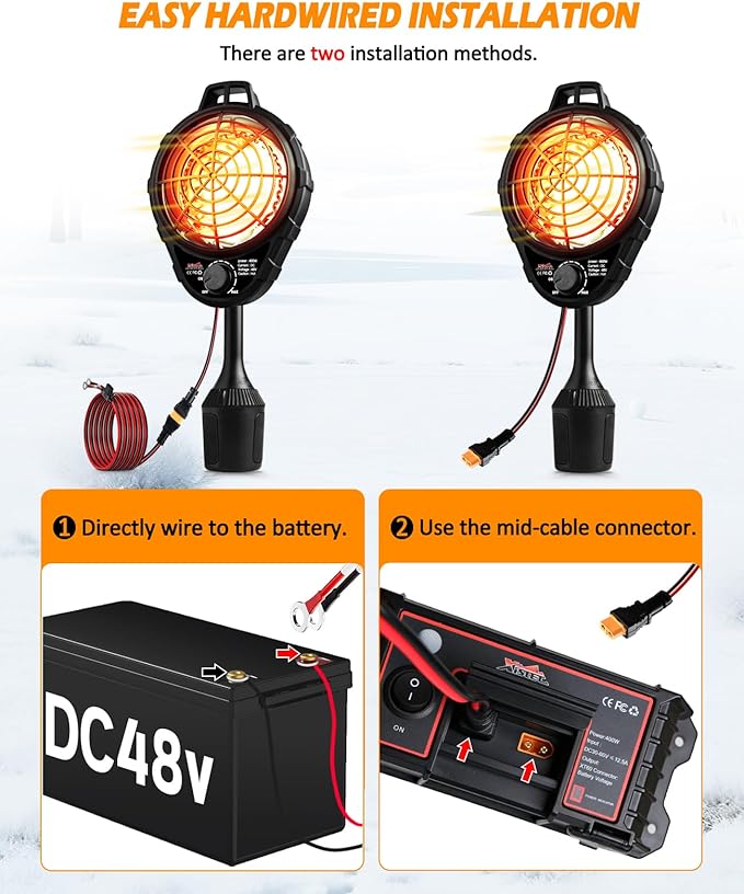 Xislet Upgrade Golf Cart Electric Heater with Infinite Temperature Adjustment, 2-Second Quick Heat 400W Quiet & Safe Carbon Fiber Heating, Battery Powered Heater Stable Fit Club Car/Yamaha/EZGO