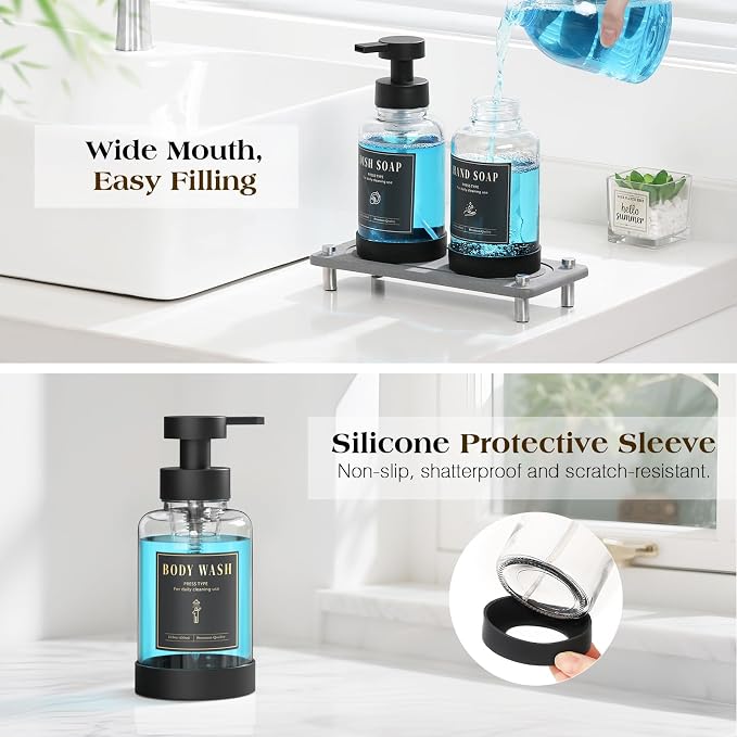 Luxspire 15oz Glass Foaming Soap Dispenser Set, 2 Pack | Anti-drip pump - Image 4