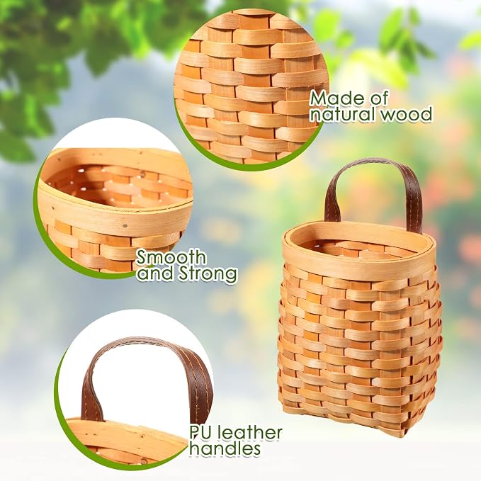Yinkin 3 Pack 6 Inch Small Wall Hanging Basket Woven Wood Storage Basket - Image 3