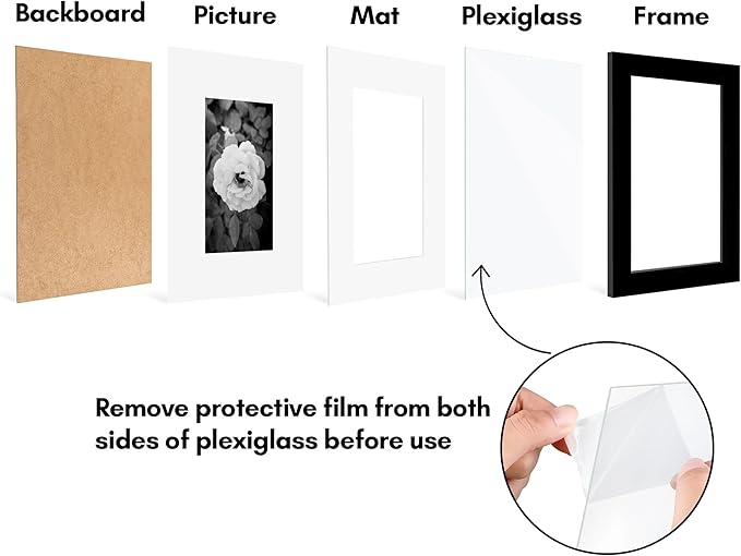 Americanflat 6x8 Picture Frame with Polished Plexiglass - Set of 5 - Use as 3x5 Frame with Mat or Display 6x8 Photo Without Mat - Galleria Collection - Picture Frames for Tabletop and Wall - Black
