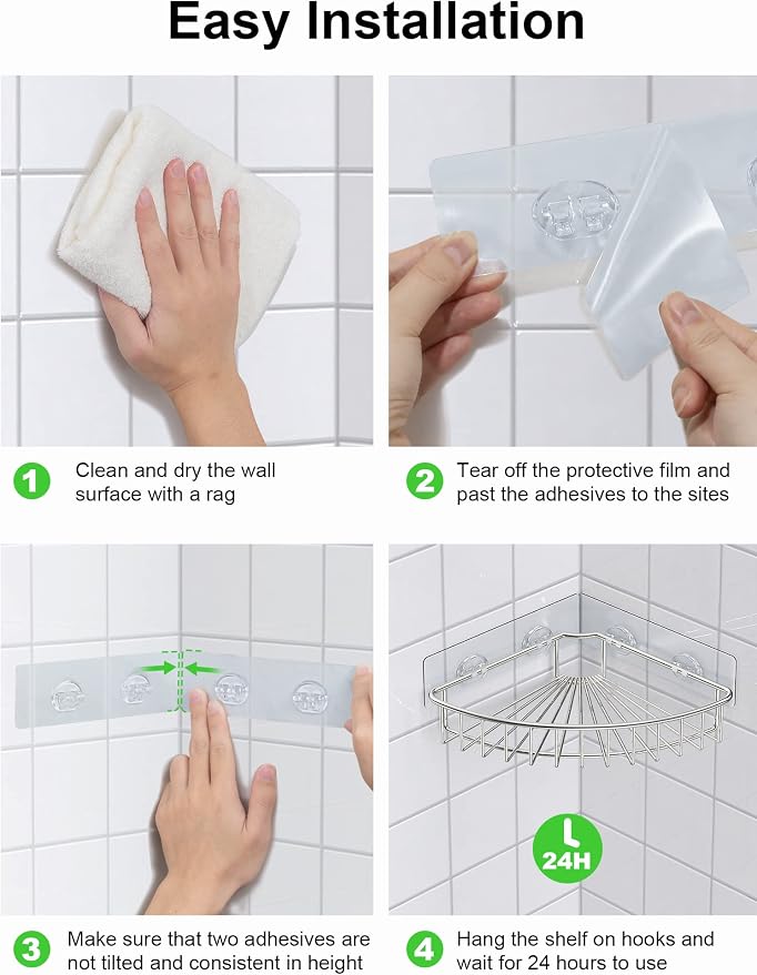 SMARTAKE 4-Pack Corner Shower Caddy, SUS304 Stainless Steel, Wall Mounted - Image 7