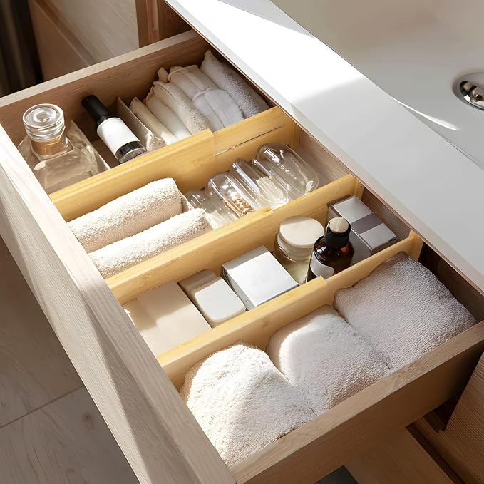 VaeFae 6 Pack Bamboo Drawer Dividers, Expandable Separators - Image 5