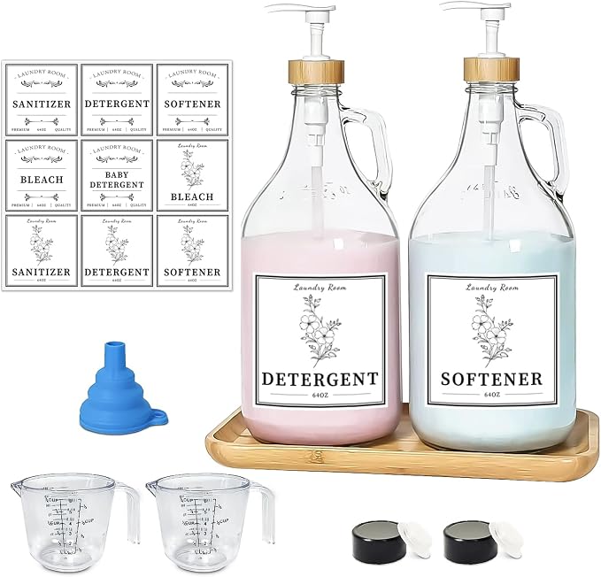 2 Pcs Glass Laundry Detergent Dispenser Bottle, 64 oz by LIKAJON