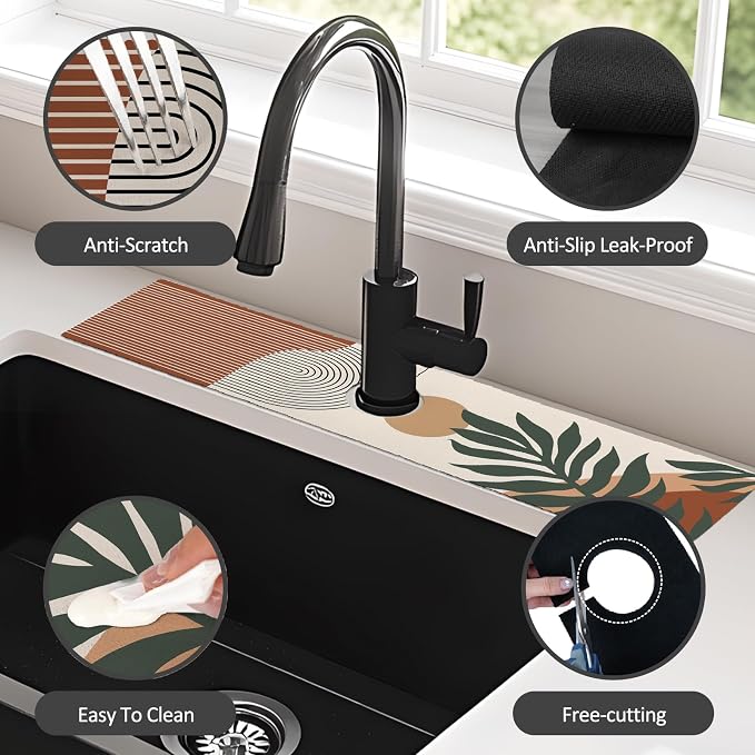 24" X 5.5" Kitchen Sink Splash Guard Faucet Mat Boho Super Absorbent Fast - Image 4