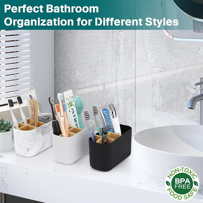 GFWARE White Toothbrush Holder, 5 Slots Bathroom Storage Organizer | Bamboo - Image 5