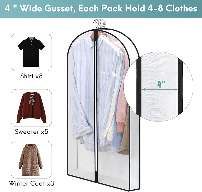 40" Clear Garment Bags for Hanging Clothes, Hanging Clothes Storage Suit Cover - Image 2