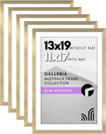 Americanflat 13x19 Picture Frame with Polished Plexiglass - Set of 5 - Use as 11x17 Frame with Mat or Display 13x19 Photo Without Mat - Galleria Collection - Picture Frames for Wall Display - Gold