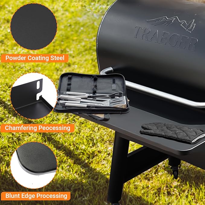 Utheer Folding Front Shelf for Traeger Pro 780 and Ironwood 885, BAC442 Grill Accessory 32.9" x 11.5", Heavy-Duty Steel Table Supports 60 LBS, Foldable Prep & Storage Station for BBQ Tools & Food