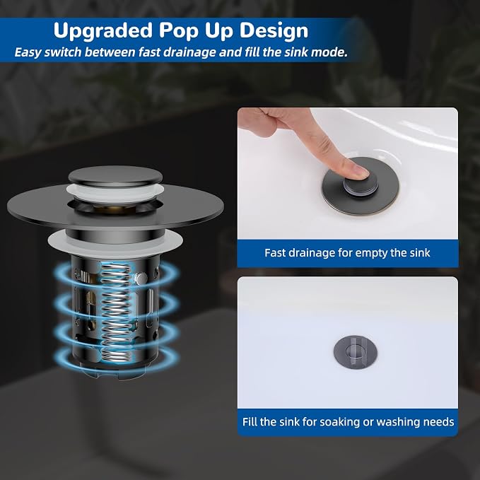 Hibbent Upgraded 3 in 1 Bathroom Sink Drain Strainer, Pop Up Stopper | - Image 6