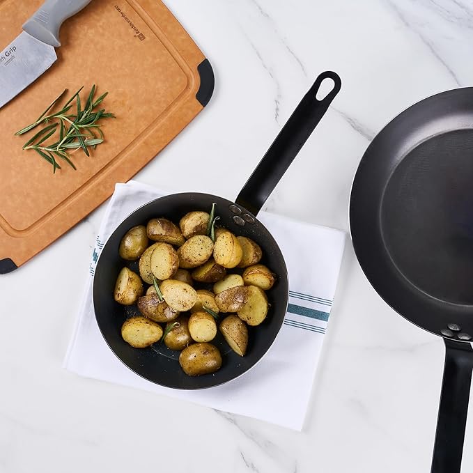 Restaurantware-Met Lux 9 Inch Fry Pans, 6 Lightweight Frying Pans - Induction-Ready, Triple-Riveted, Black Carbon Steel Cooking Skillets, Durable, For Searing, Sauteing, And Browning Food