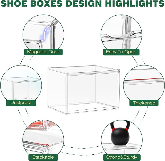 3 Pack X-Large Acrylic Shoe Display Case Size 14, Wide Magnetic Door - Image 3