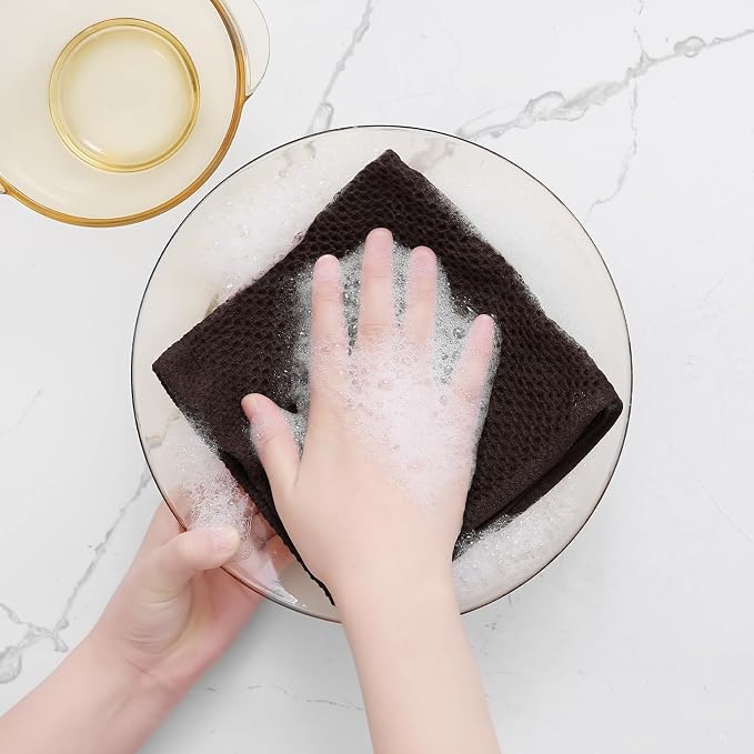 Homaxy 100% Cotton Waffle Weave Kitchen Dish Cloths 24-Pack, Dark Brown | 12 x - Image 4