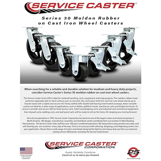 Service Caster Brand Replacement Caster for Uline Caster H-3326SWB - Swivel Top Plate Caster with 6 Inch Rubber on Metal Wheel and Top Lock Brake - Fits Platform, U-Boat and Panel Trucks H-1191