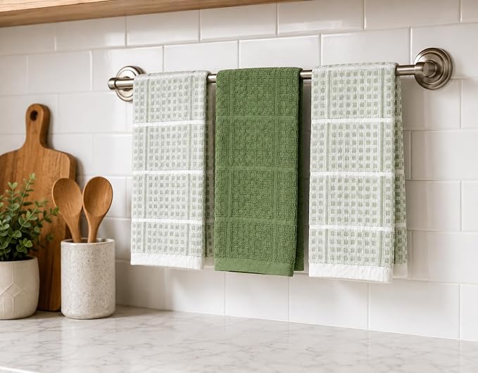 Serafina Home Sage Green Kitchen Dish Towels – Set of 3 100% Cotton Cloth Soft - Image 4