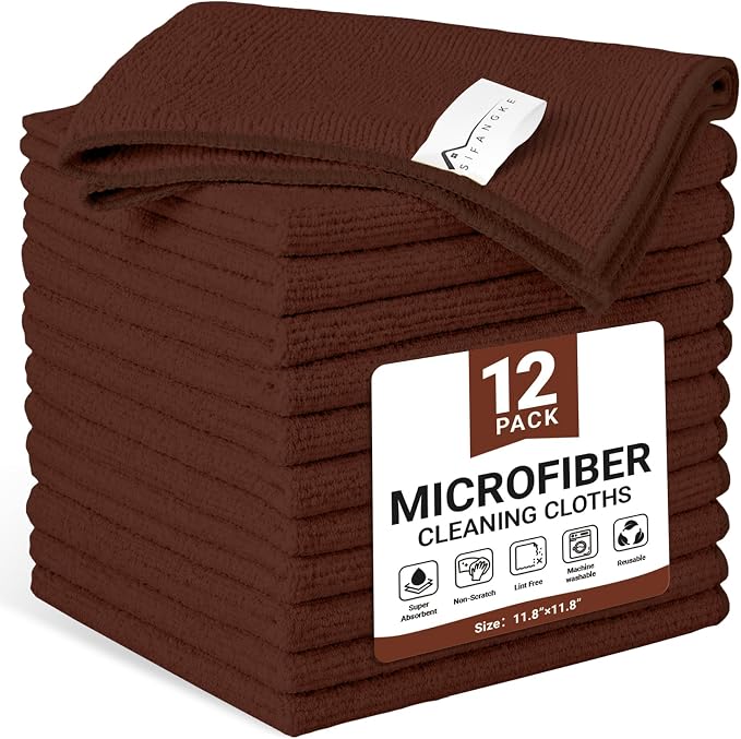 SIFANGKE Microfiber Cleaning Cloth, 12 Pack Brown Cleaning Rags by Unknown
