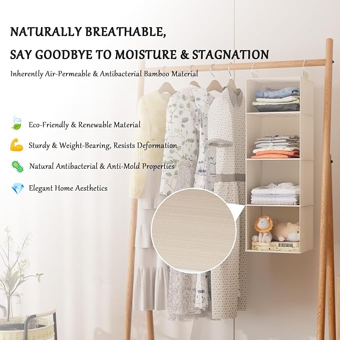 Hanging Closet Organizer with Bamboo Shelves - Image 4
