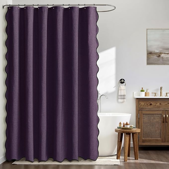 MIULEE 72"x84" Extra Long Scalloped Linen Shower Curtain Purple - Image 2