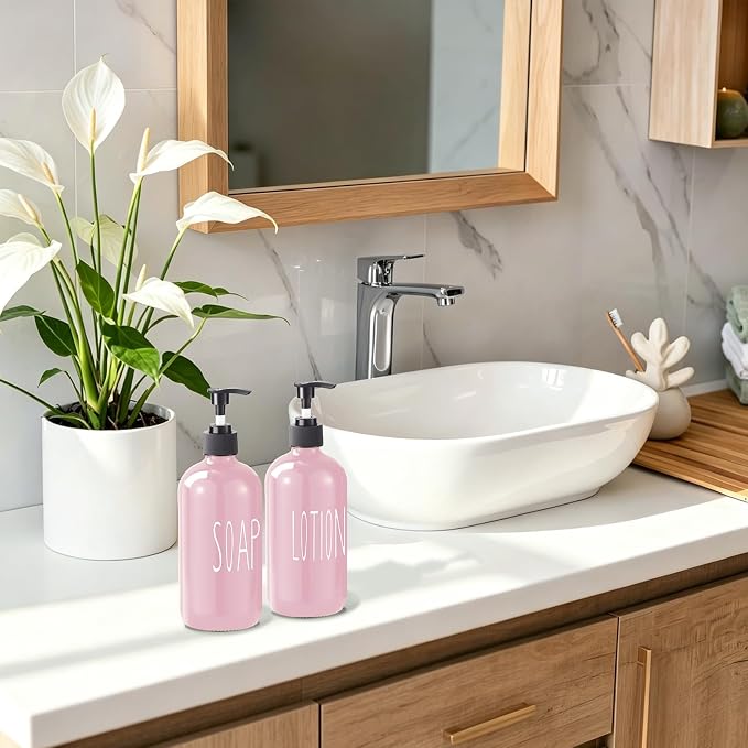 COHOSEGE Glass Soap Dispenser Set 2 Pack, 16 Oz Hand Soap Dispenser - Image 3