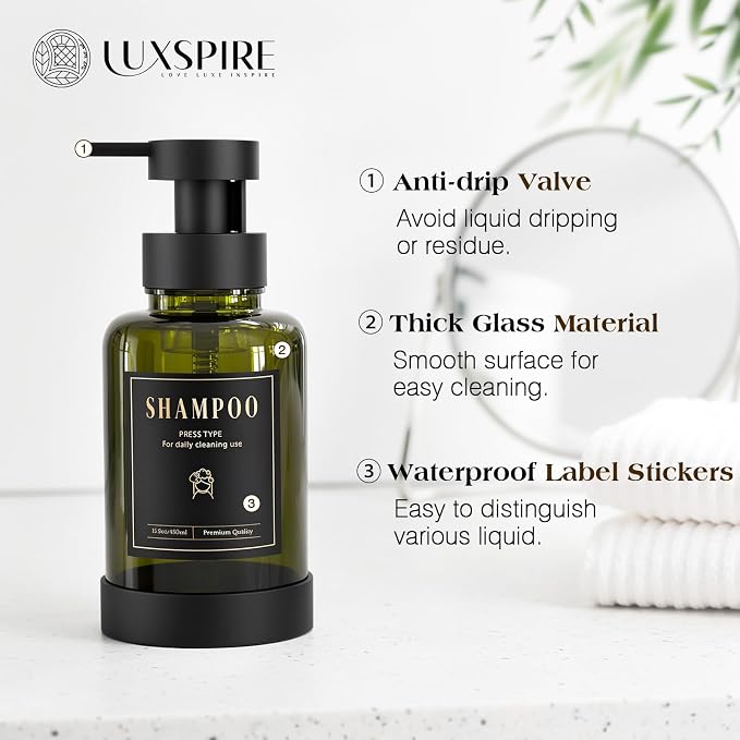 Luxspire Foaming Soap Dispenser 15oz Hand Soap Bottle, Olive Green, 2 Pack | - Image 3