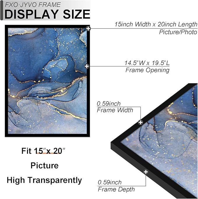 15x20 Picture Frame Set of 3, Black Frame for 15 x 20 Inch Picture Poster Photo, Light Weight and High Transparent 15 by 20 Frame for Wall - 3 Pack/Black/15 x20