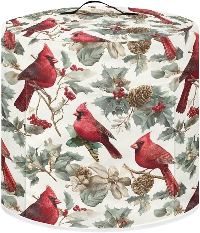 3 Quart Pressure Cooker Dust & Stains Protector Cover Round Bag with Top Handle and Storage Pocket Kitchen Appliance Decoration Christmas Cardinal Bird Print