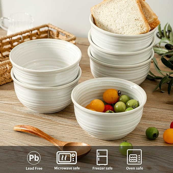 Soup Bowls, 20 Ounce Deep Ceramic Cereal Bowls for Kitchen Home, Serving Bowls Set of 6 Perfect for Oatmeal Rice Pasta Salad Dessert Breakfast, Microwave & Dishwasher Safe, Arctic White