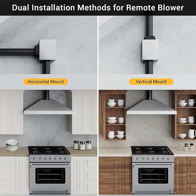 48-inch Range Hood Insert with Inline Remote Blower, CT Copper Tailor 1260CFM Kitchen Vent Hood, 4-Speed Exhaust Fan, 4 LED Lights, 8" Round Ducted,Baffle Filters, in Stainless Steel