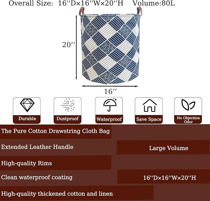 80L Waterproof Laundry Hamper in Family Leather Handle Laundry Basket in - Image 2