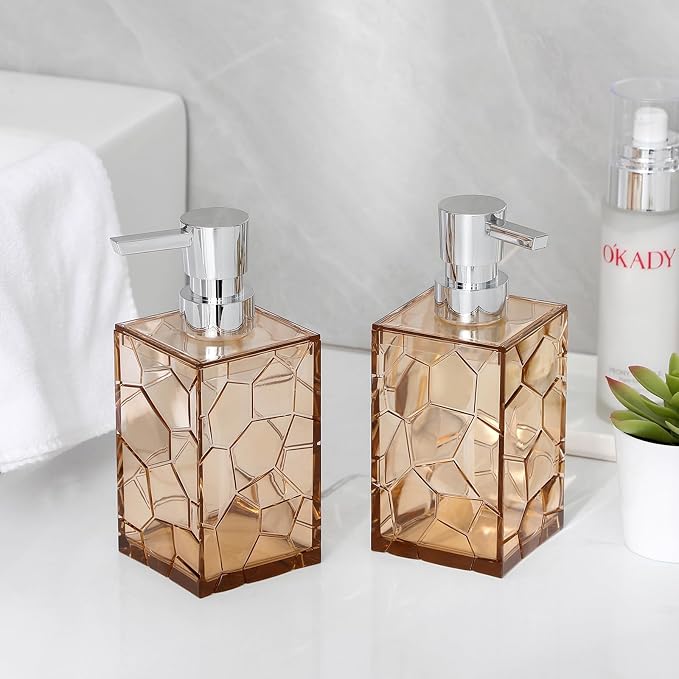 Acrylic Pump Bottle Refillable Soap Dispenser 10oz 2 Pack Light Brown | BPA-Free - Image 2