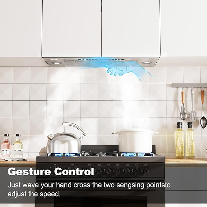 HisoHu Insert Range Hood 36 Inch, 900 CFM with Ducted Convertible Ductless (Kit Included), 4 Speed Gesture Sensing&Touch Control Panel, Stainless Steel Kitchen Vent (36 Inch)