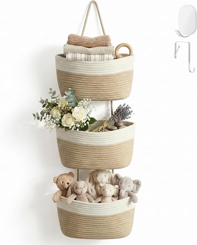 Hanging Basket, Over Door Organizer, 3 -Tier Wall Basket by WYCOROY