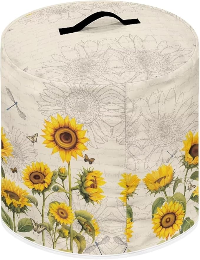 Air Fryer Pressure Cooker Dust Cover, for 6 Qt Kitchen Appliance Cover, with Top Handle and Accessories Pockets for Home Decoration, Sunflower Dragonfly Retro