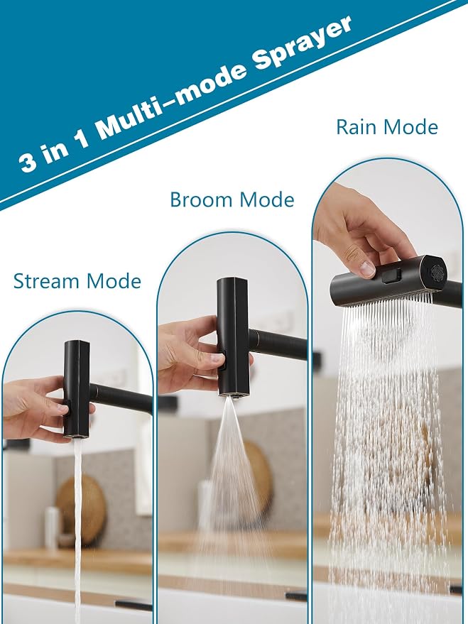 Kitchen Faucets with Pull Down Sprayer, Waterfall Kitchen Sink Faucet, - Image 2